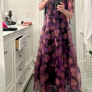 STAUD Hyacinth organza tiered maxi dress in Quartz Acid Floral color NWT